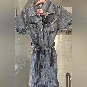 Le Lis In the Clouds washed western denim dress, size S. Short sleeves & belted